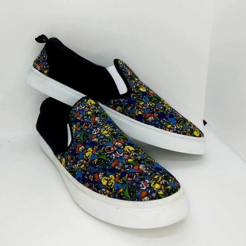 Looney Toons Mens NEW Black w/Graphics Slip On Sneakers - sz. 10